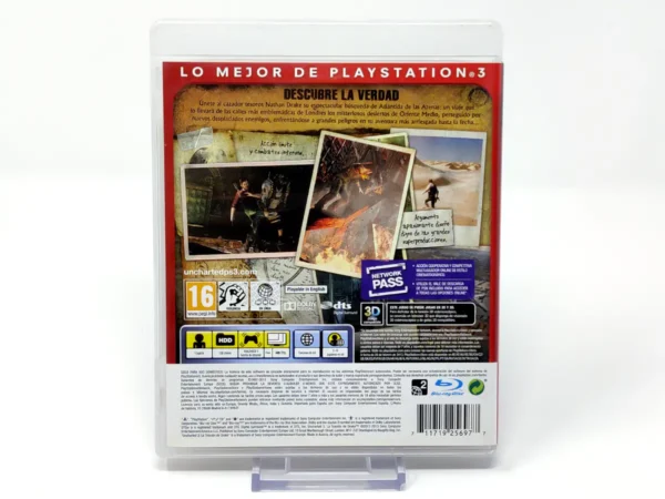 Parte trasera de Uncharted 3: La Traición de Drake (ESP) (Essentials) para PlayStation 3, edición PAL España
