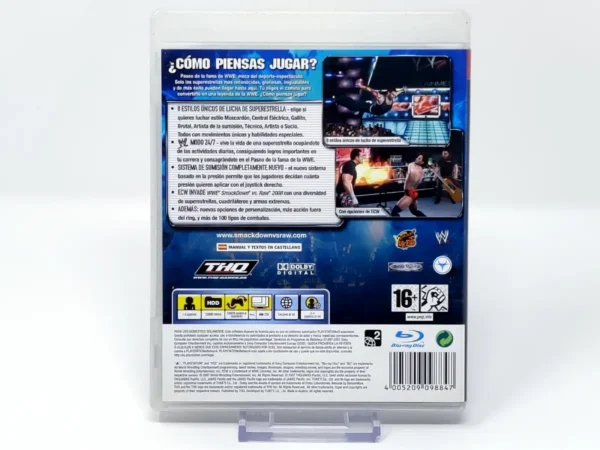 Parte trasera de WWE SmackDown vs. Raw 2008 (ESP) (v1) (Rebajado) para PlayStation 3, edición PAL España