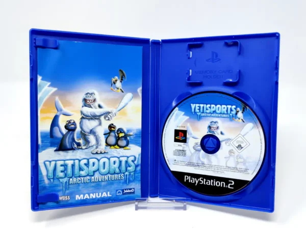 Interior del juego Yetisports Arctic Adventures (ESP) para PlayStation 2 con disco y manual