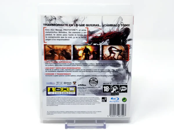 Parte trasera de Prototype (ESP) para PlayStation 3, edición PAL España