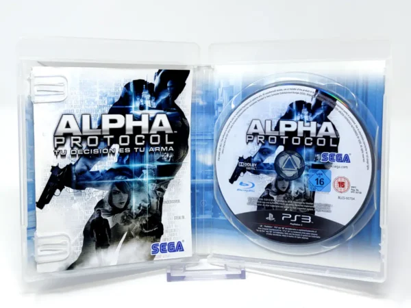 Interior del juego Alpha Protocol (ESP) para PlayStation 3 con disco y manual