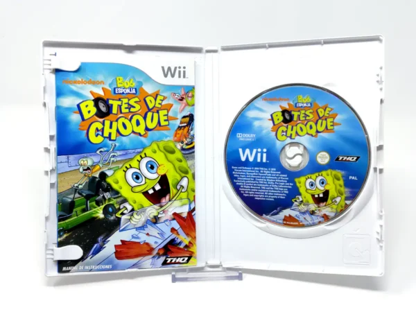 Interior del juego Bob Esponja: Botes de Choque (ESP) para Nintendo Wii con disco y manual