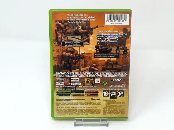 Parte trasera de Full Spectrum Warrior (ESP) para XBOX, edición PAL España
