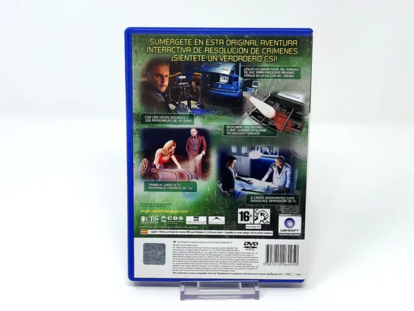 Parte trasera de CSI: Las 3 Dimensiones del Asesinato (ESP) para PlayStation 2, edición PAL España