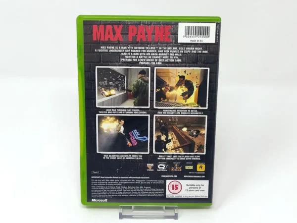 Parte trasera de Max Payne (UK) para XBOX, edición PAL UK