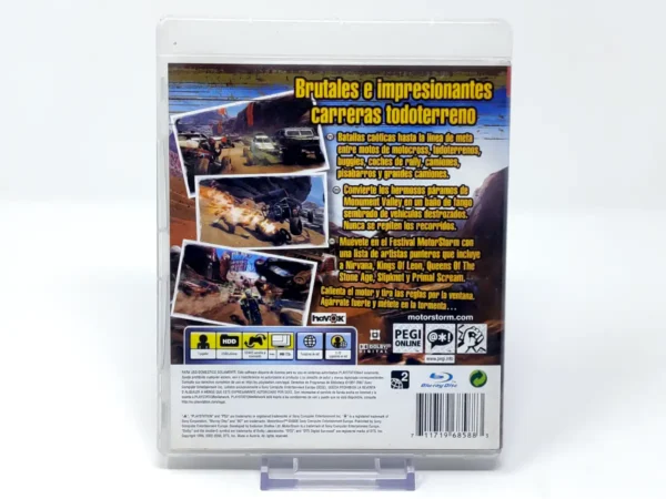 Parte trasera de MotorStorm (ESP) para PlayStation 3, edición PAL España