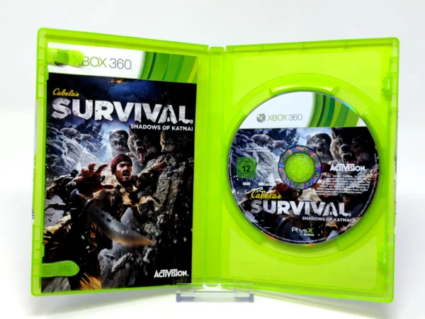 Interior del juego Cabela's Survival: Shadows of Katmai (ESP) para XBOX 360 con disco y manual