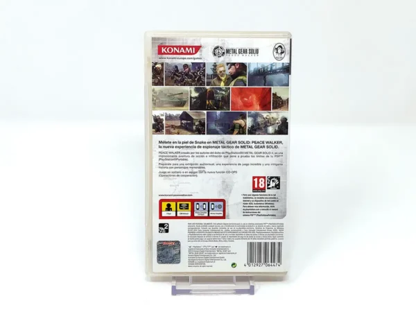 Parte trasera de Metal Gear Solid: Peace Walker (ESP) para PSP, edición PAL España
