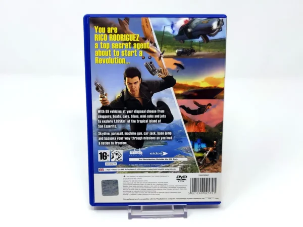 Parte trasera de Just Cause (UK) para PlayStation 2, edición PAL UK