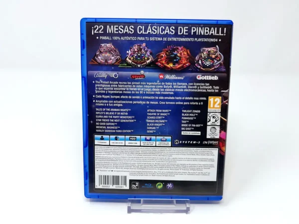 Parte trasera de The Pinball Arcade (ESP) para PlayStation 4, edición PAL España