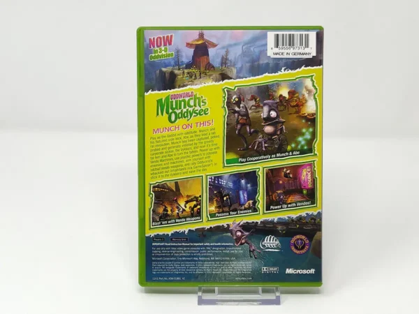 Parte trasera de Oddworld: Munch's Oddysee (UK) para XBOX, edición PAL UK