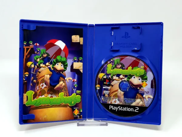 Interior del juego Lemmings (POR) para PlayStation 2 con disco y manual