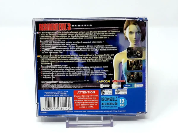 Parte trasera de Resident Evil 3: Nemesis (ESP) para Sega Dreamcast, edición PAL España