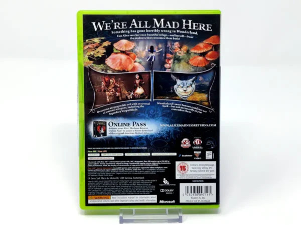 Parte trasera de Alice: Madness Returns (UK) para XBOX 360, edición PAL UK