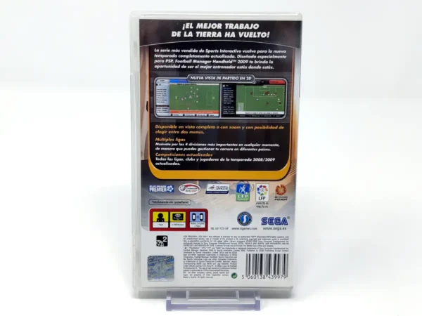 Parte trasera de Football Manager Handheld 2009 (ESP) para PSP, edición PAL España