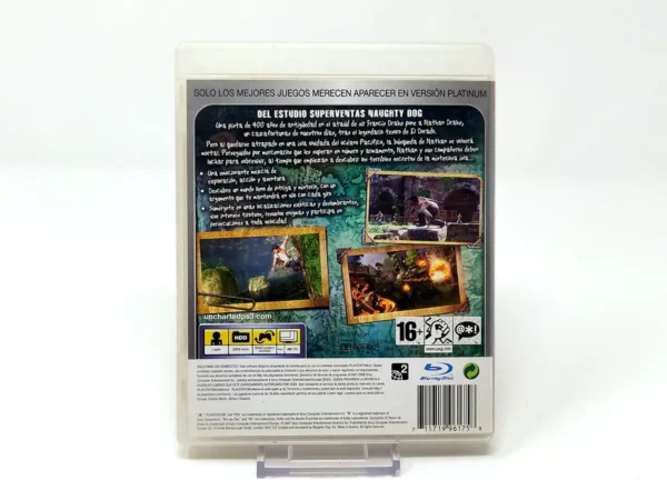 Parte trasera de Uncharted: El Tesoro de Drake (ESP) (Platinum) para PlayStation 3, edición PAL España