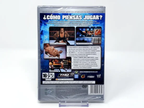 Parte trasera de WWE SmackDown vs. Raw 2008 (ESP) (Platinum) (Precintado) para PlayStation 2, edición PAL España