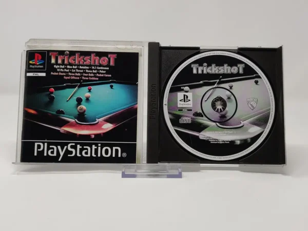 Interior del juego Trickshot (EUR) para PlayStation 1 con disco y manual