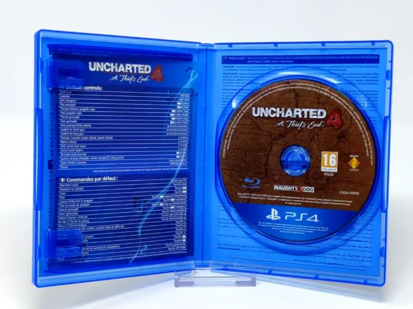 Interior del juego Uncharted 4: A Thief's End (ARB) para PlayStation 4 con disco y manual