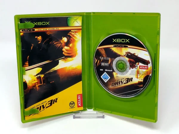 Interior del juego Driv3r (UK) para XBOX con disco y manual