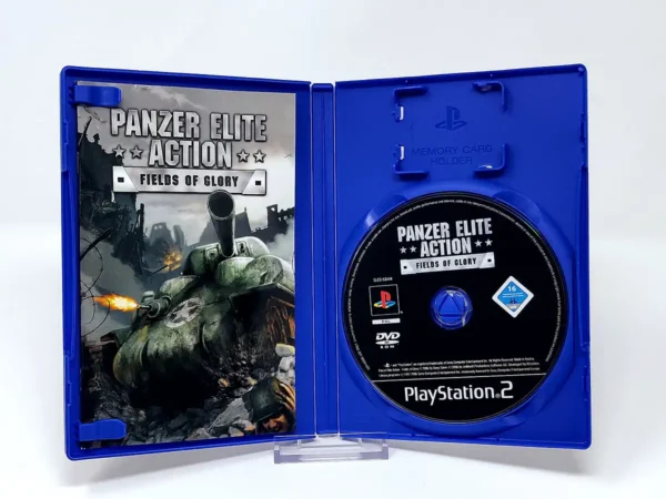 Interior del juego Panzer Elite Action: Fields of Glory (FRA) para PlayStation 2 con disco y manual