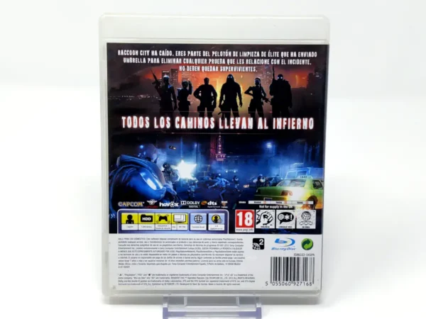 Parte trasera de Resident Evil: Operation Raccoon City (ESP) para PlayStation 3, edición PAL España