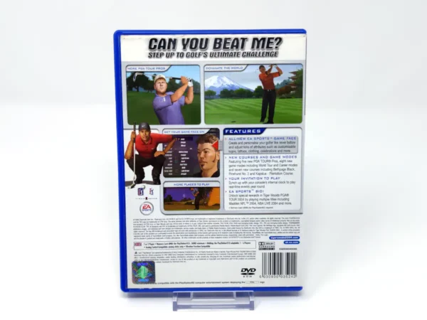 Parte trasera de Tiger Woods PGA Tour 2004 (UK) para PlayStation 2, edición PAL UK