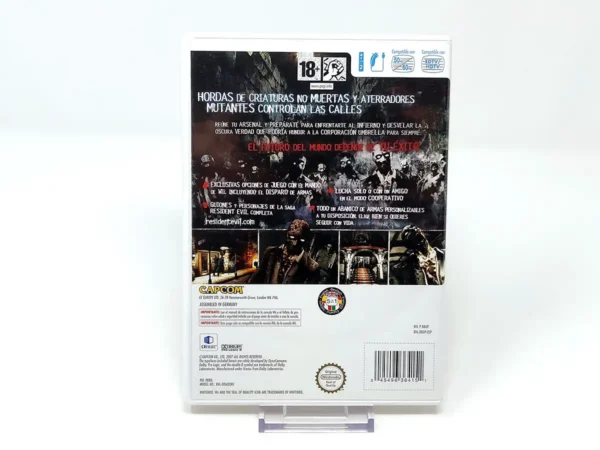 Parte trasera de Resident Evil: The Umbrella Chronicles (ESP) para Nintendo Wii, edición PAL España