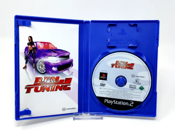 Interior del juego RPM Tuning (ESP) para PlayStation 2 con disco y manual
