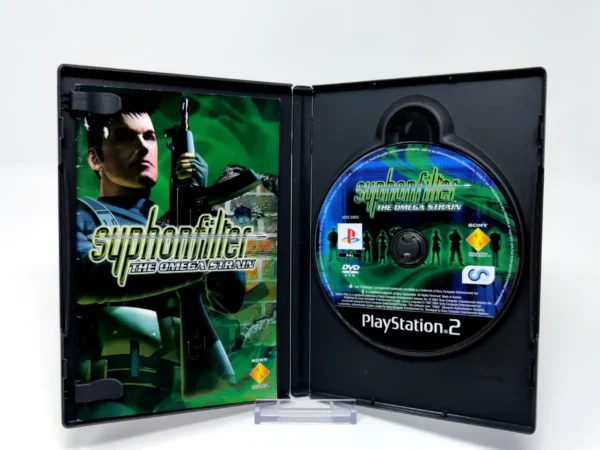 Interior del juego Syphon Filter: The Omega Strain (ESP) para PlayStation 2 con disco y manual
