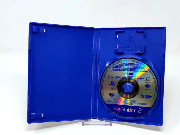 Interior del juego Buzz! Escuela de Talentos (ESP) (Promo) para PlayStation 2 con disco y manual