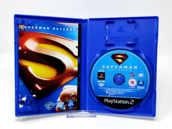 Interior del juego Superman Returns (UK) para PlayStation 2 con disco y manual