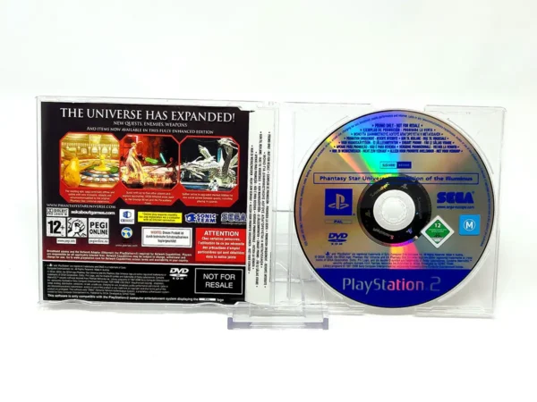 Parte trasera de Phantasy Star Universe: Ambition of the Illuminus (UK) (Promo) para PlayStation 2, edición PAL UK
