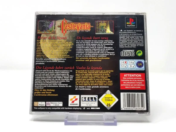 Parte trasera de Castlevania: Symphony of the Night (ESP) para PlayStation 1, edición PAL España