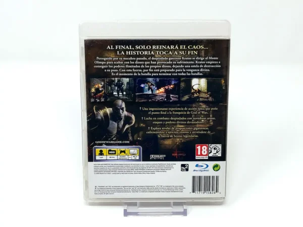 Parte trasera de God of War III (ESP) para PlayStation 3, edición PAL España