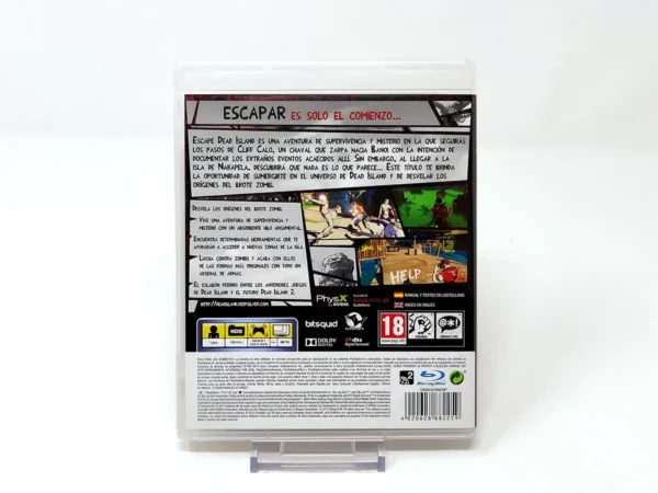Parte trasera de Escape Dead Island (ESP) para PlayStation 3, edición PAL España