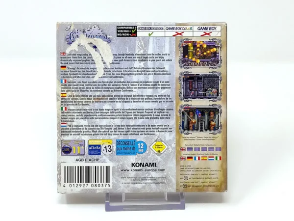 Parte trasera de Castlevania: Harmony of Dissonance (ESP) para Nintendo Game Boy Advance, edición PAL España