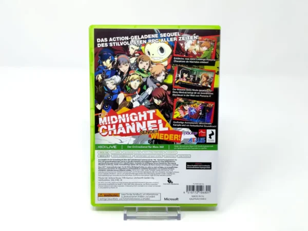 Parte trasera de Persona 4 Arena (ALE) para XBOX 360, edición PAL Alemania