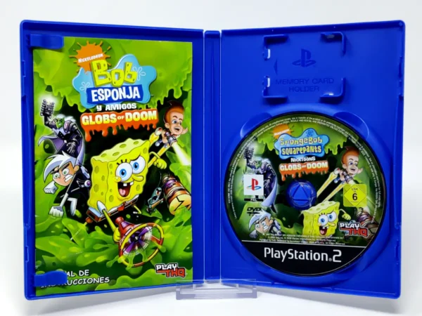Interior del juego Bob Esponja y Amigos: Globs of Doom (ESP) para PlayStation 2 con disco y manual