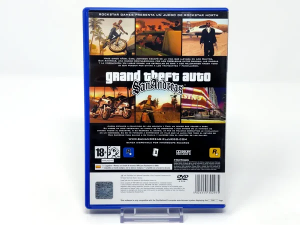 Parte trasera de Grand Theft Auto: San Andreas (ESP) (Rebajado) para PlayStation 2, edición PAL España