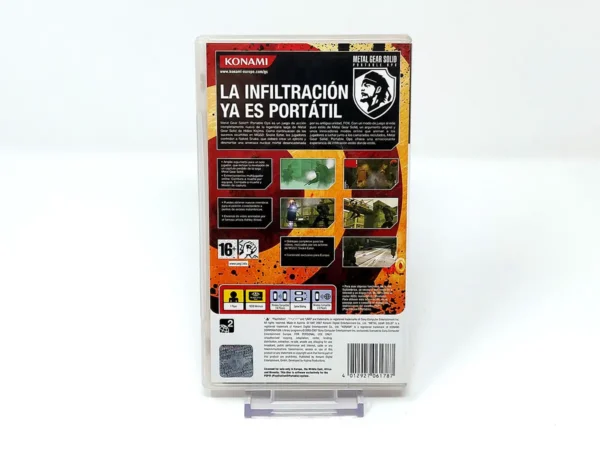 Parte trasera de Metal Gear Solid: Portable Ops (ESP) para PSP, edición PAL España