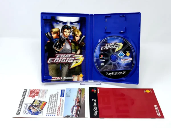 Interior del juego Time Crisis 3 (UK) para PlayStation 2 con disco y manual