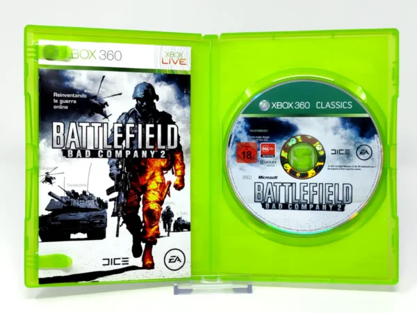 Interior del juego Battlefield: Bad Company 2 (ESP) (Classics) para XBOX 360 con disco y manual