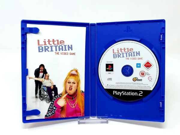 Interior del juego Little Britain -The Video Game (UK) para PlayStation 2 con disco y manual