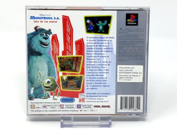 Parte trasera de Disney/Pixar Monstruos, S.A.: Isla de los Sustos (ESP) (Platinum) para PlayStation 1, edición PAL España