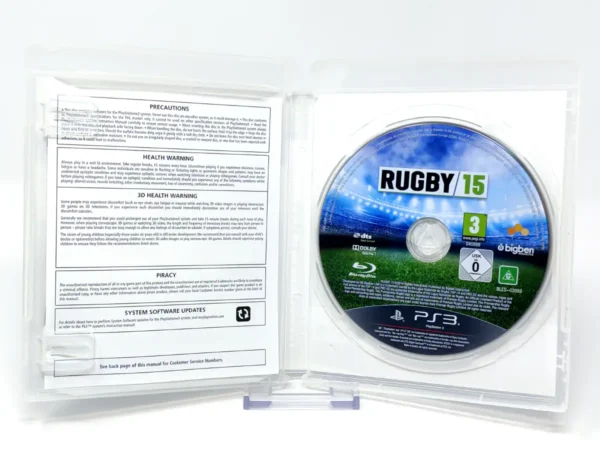 Interior del juego Rugby 15 (ESP) para PlayStation 3 con disco y manual