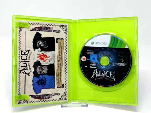 Interior del juego Alice: Madness Returns (UK) para XBOX 360 con disco y manual