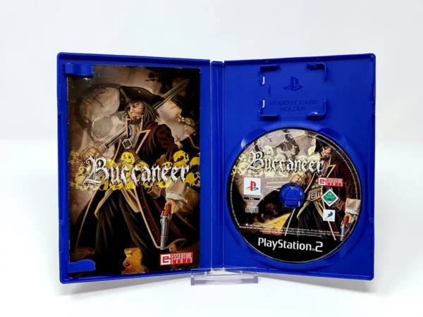 Interior del juego Buccaneer (ESP) para PlayStation 2 con disco y manual