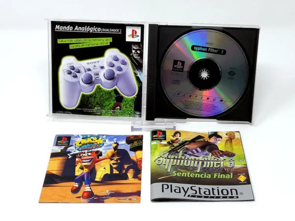 Interior del juego Syphon Filter 3: Sentencia Final (ESP) (Platinum) para PlayStation 1 con disco y manual
