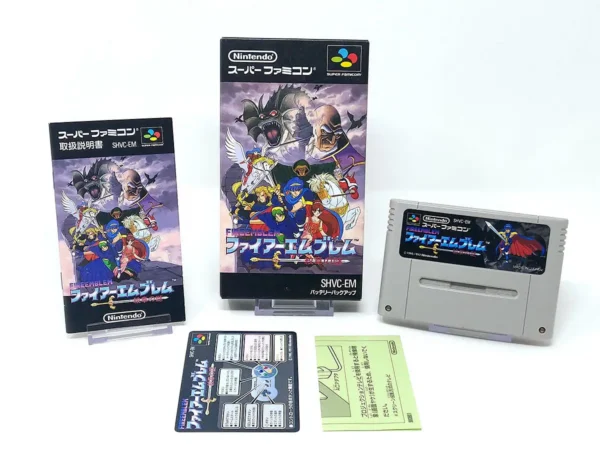 Interior del juego Fire Emblem: Monshou no Nazo (JAP) para Nintendo SNES con disco y manual